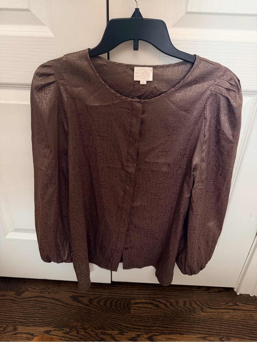 Violet & Claire Chocolate Brown Textured Puff-Sleeve Blouse